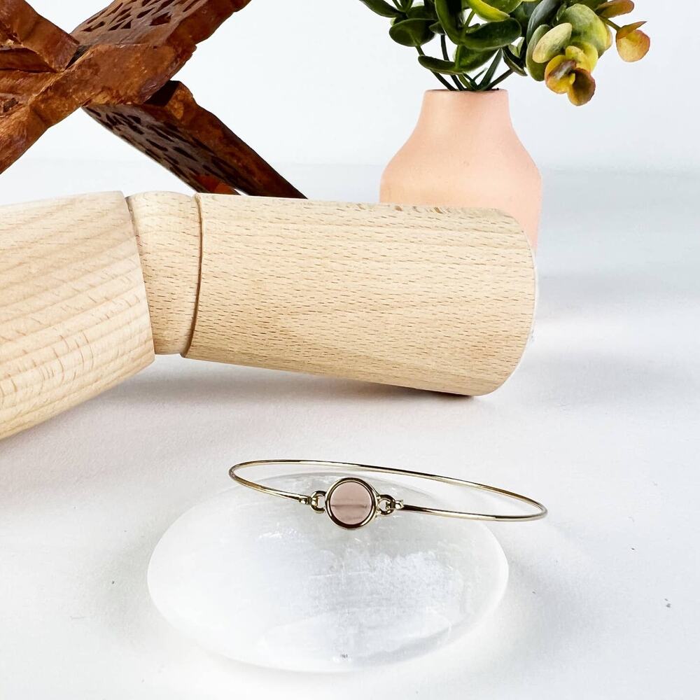 Small dainty gold brass bangle bracelet sand beige stone